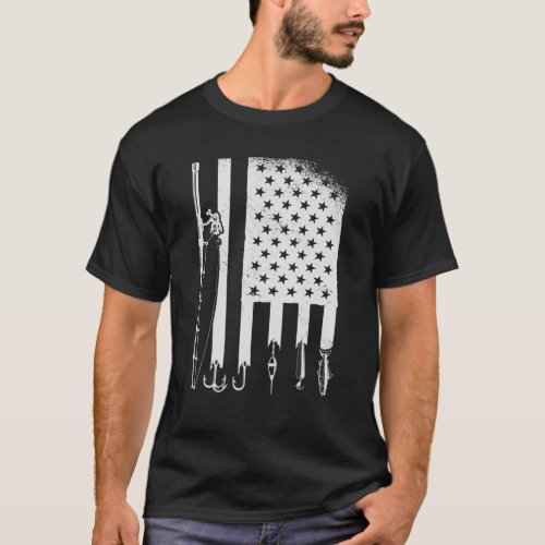 Fishing _ USA Flag American Fisherman Fishing Rod T_Shirt