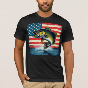 Fishing USA Flag Large Mouth Bass Gift Tshirt