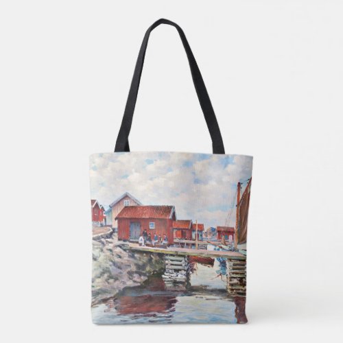 Fishing Village in Bohuslan fine art painting Tote Bag