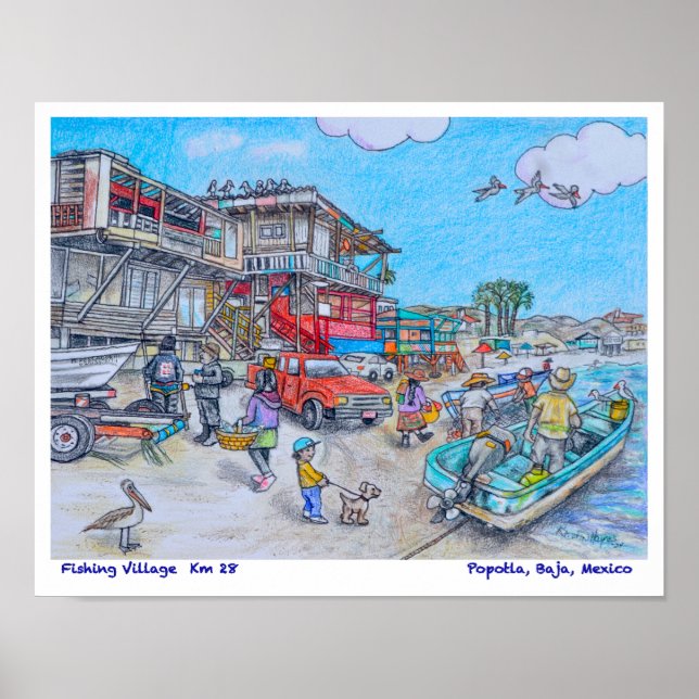 Fishing Village in Popotla, Baja, Mexico Poster (Front)