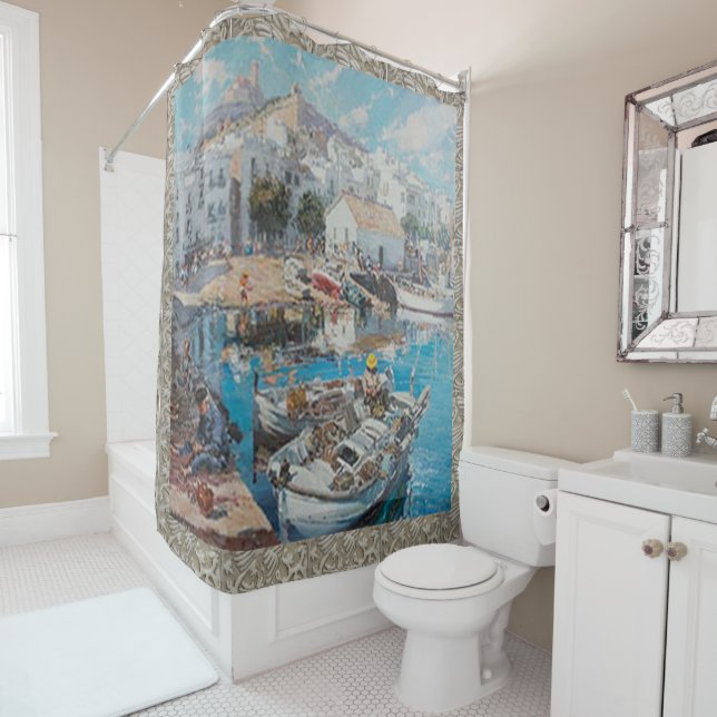 FISHING VILLAGE SHOWER CURTAIN (In Situ)