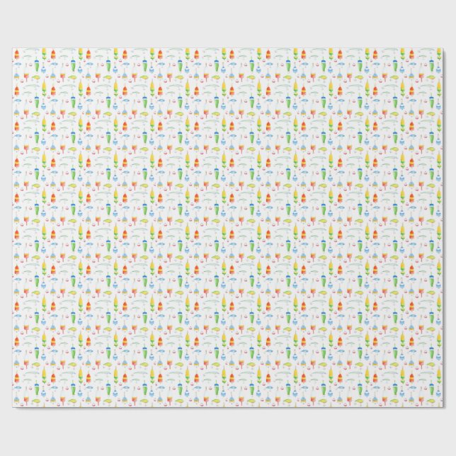 Fishing watercolor buoys and lures wrapping paper (Flat)