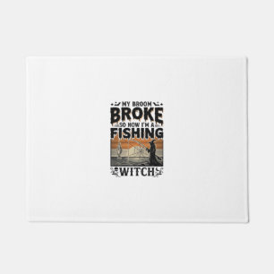 Fishing Witch Halloween Vintage Vector Design_1 Doormat
