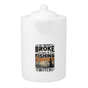 Fishing Witch Halloween Vintage Vector Design_1 Teapot