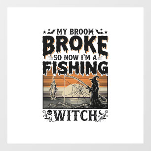 Fishing Witch Halloween Vintage Vector Design_1 Window Cling
