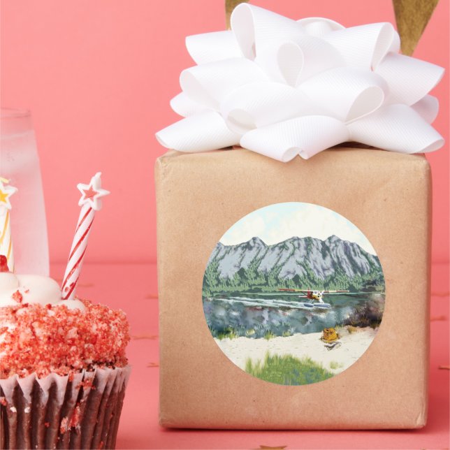 Fishing with a Bush Plane Classic Round Sticker (Party)