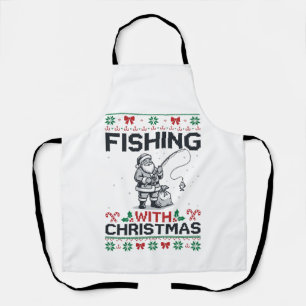 Fishing With Christmas Santa Holiday Apron