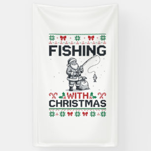 Fishing With Christmas Santa Holiday Banner