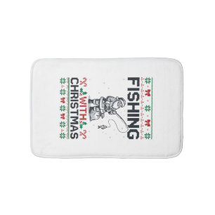 Fishing With Christmas Santa Holiday Bath Mat