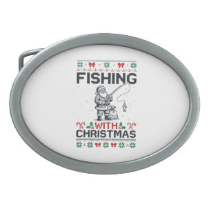 Fishing With Christmas Santa Holiday Belt Buckle