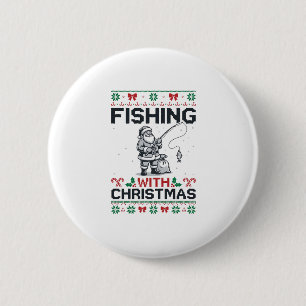 Fishing With Christmas Santa Holiday Button