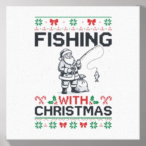 Fishing With Christmas Santa Holiday Canvas Photo Tile