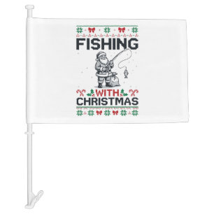 Fishing With Christmas Santa Holiday Car Flag