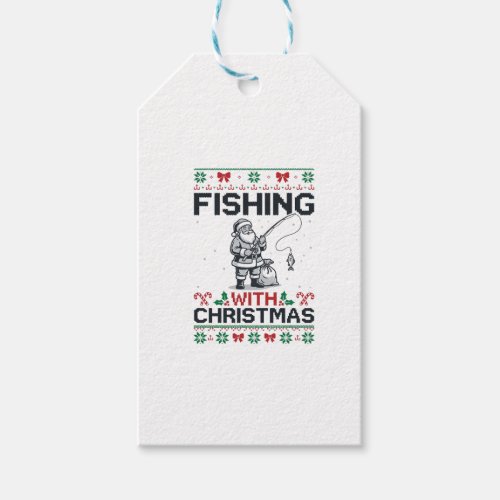 Fishing With Christmas Santa Holiday Gift Tags