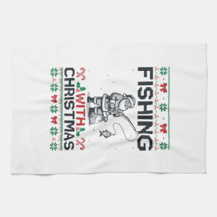 Fishing With Christmas Santa Holiday Kitchen Towel
