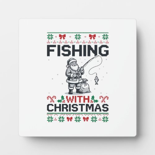 Fishing With Christmas Santa Holiday Plaque
