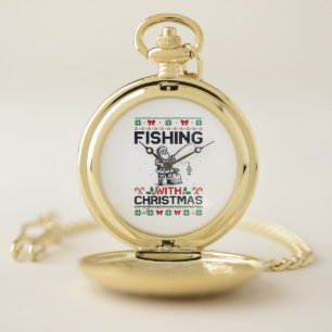 Fishing With Christmas Santa Holiday Pocket Watch