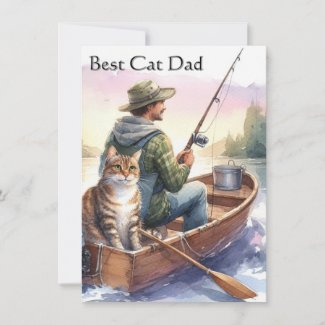 Fishing With Dad Best Cat Dad Flat Card