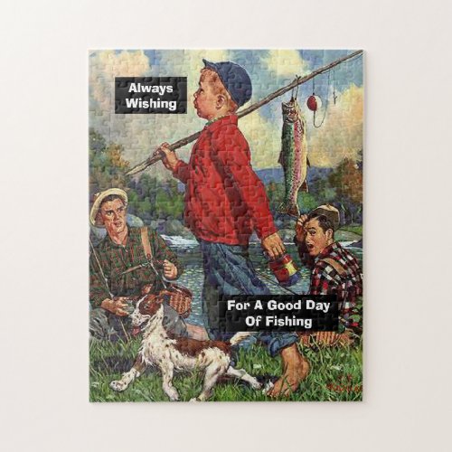 Fishing with Dog Wishing For a Good Day of Fishing Jigsaw Puzzle