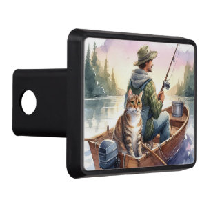 Fishing with My Tabby Cat Watercolor Hitch Cover