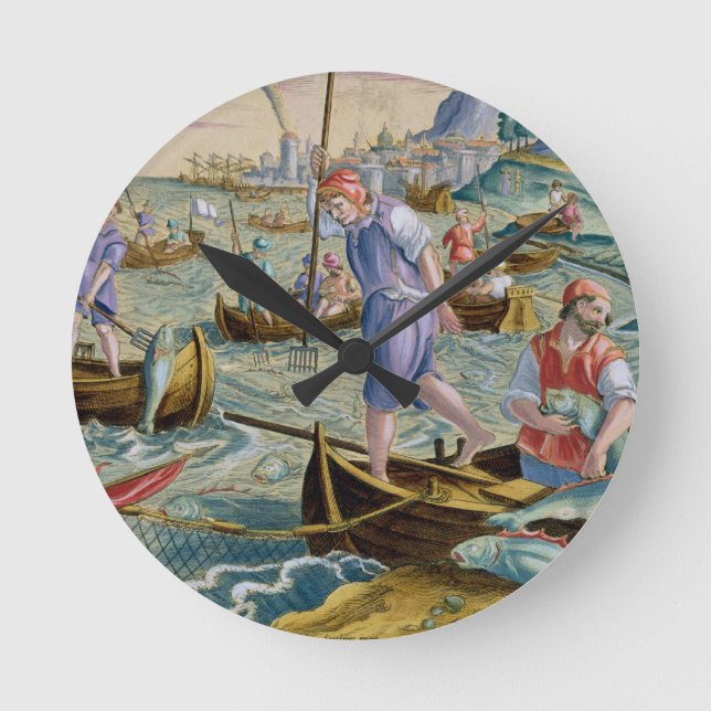 Fishing with Nets and Tridents in the Bay of Naple Round Clock (Front)