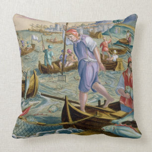 Fishing with Nets and Tridents in the Bay of Naple Throw Pillow
