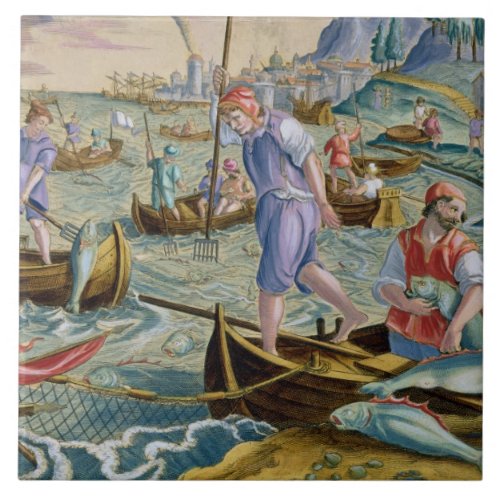 Fishing with Nets and Tridents in the Bay of Naple Tile