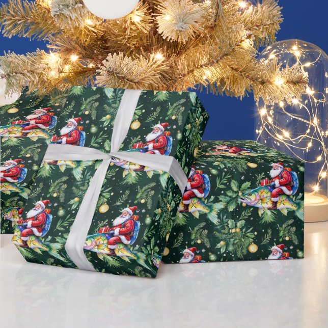 Fishing with Santa Claus Christmas Holiday  Wrapping Paper (Holidays)