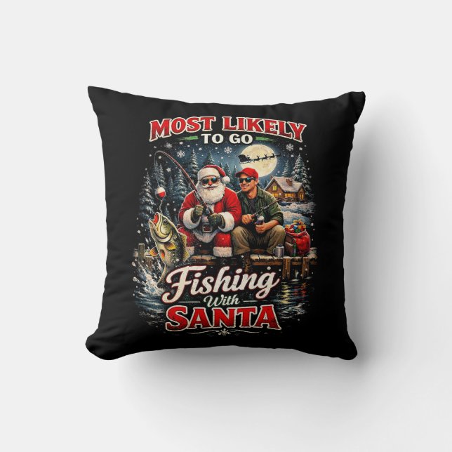Fishing with Santa Throw Pillow (Front)