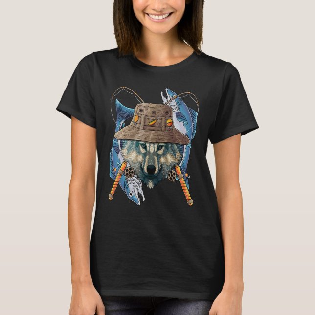 Fishing Wolf Outdoor Fisherman Animal Cute Fly Fis T-Shirt (Front)