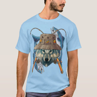 Fishing Wolf Outdoor Fisherman Animal Cute Fly Fis T-Shirt