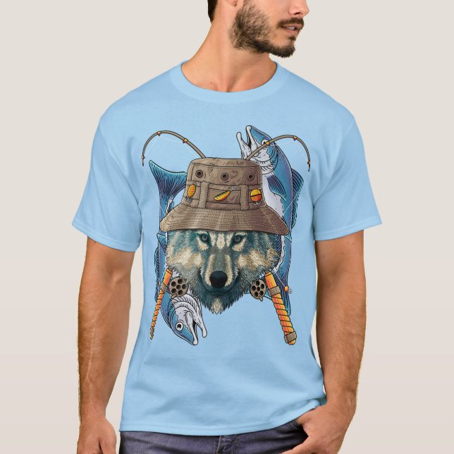 Fishing Wolf Outdoor Fisherman Animal Cute Fly Fis T-Shirt (Front)