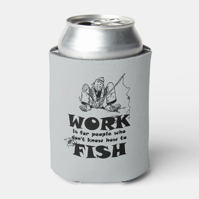 Fishing Work Funny Grey Custom Can Cooler (Can Front)