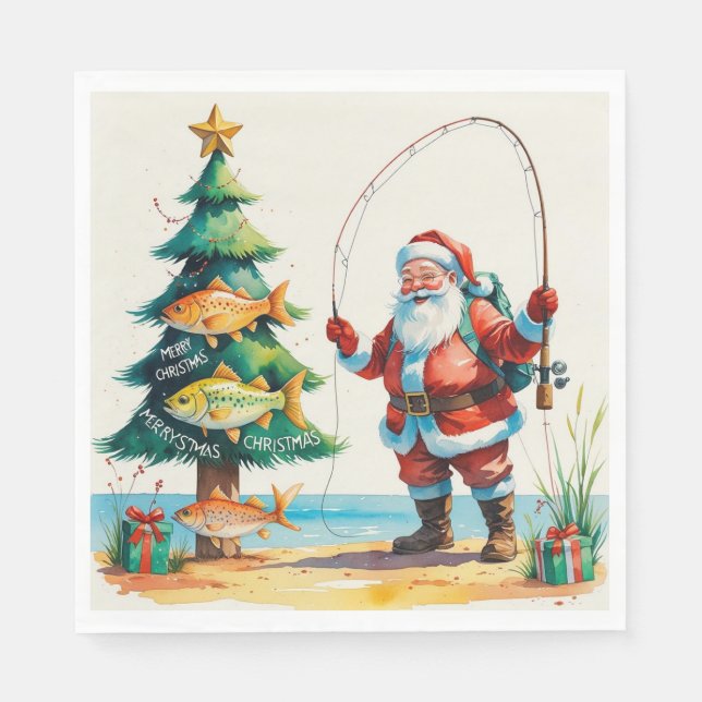FishingChristmas  with Santa Claus Napkins (Front)
