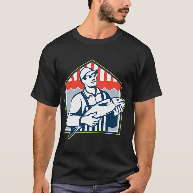 Fishmonger Holding Fish Retro T-Shirt (Front)