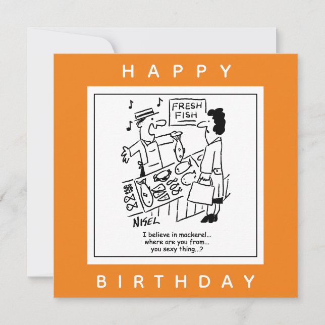 Fishmonger Sings About Mackerel Cartoon Card (Front)