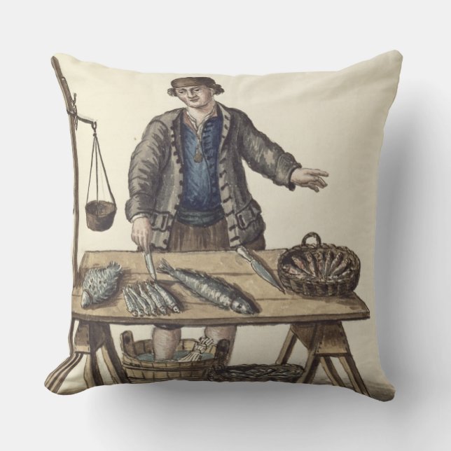 Fishmonger, Venetian (manuscript) Throw Pillow (Front)