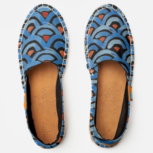 Fishscale Pattern in Blue and Brown Black Canvas Espadrilles