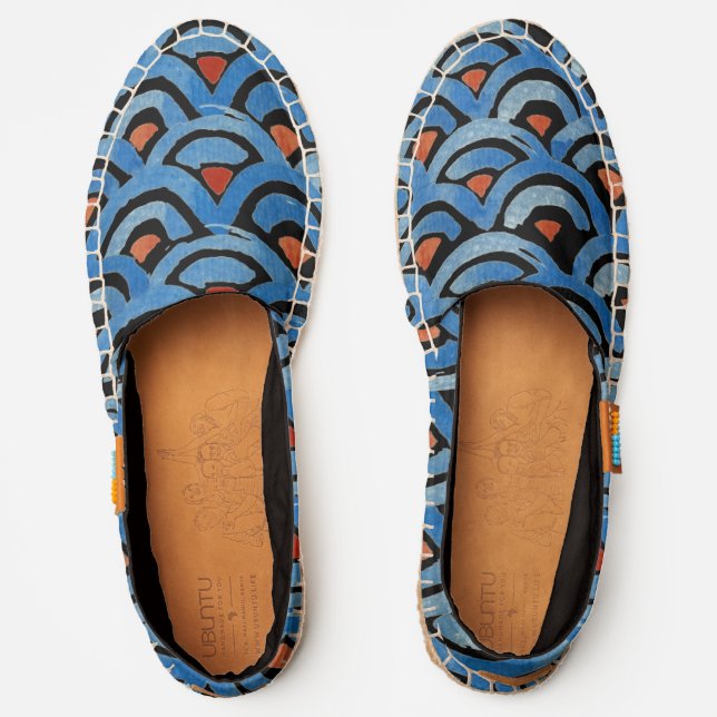 Fishscale Pattern in Blue and Brown| Black Canvas Espadrilles (Front)