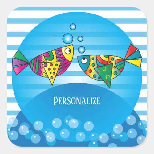 Fishy Bubbles Baby Shower Theme Square Sticker