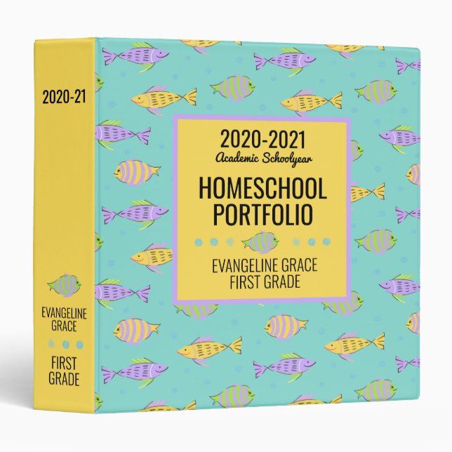 Fishy Homeschool Portfolio Organizer 3 Ring Binder (Front/Spine)