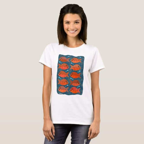 Fishy Piranha Pattern Retro Fish Cartoon Art T_Shirt