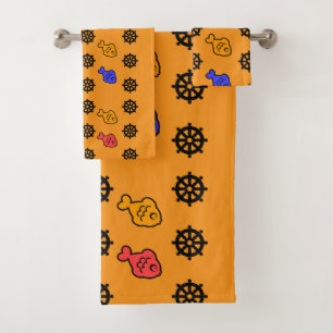 Fishy Wheels Kids Hot Orange Bath Towel Set