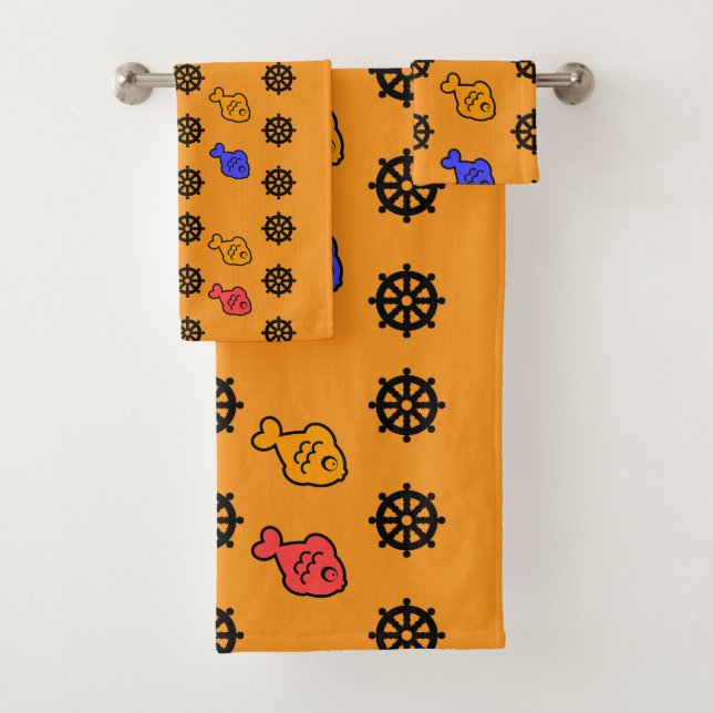 Fishy Wheels Kids Hot Orange   Bath Towel Set (Insitu)