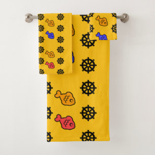Fishy Wheels Kids Yellow Bath Towel Set