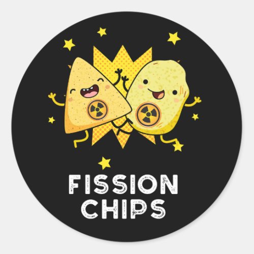 Fission Chips Funny Physics Food Pun Dark BG Classic Round Sticker