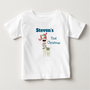 Fist Christmas   Joy Typography   Holiday Llama Baby T-Shirt
