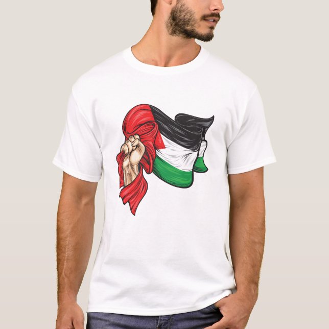 Fist holding national flag of Palestine T-Shirt (Front)