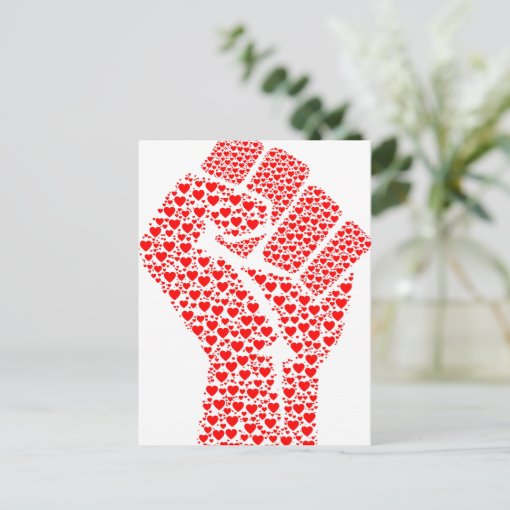 Fist of Love Clenched Fist made of red hearts Postcard Zazzle
