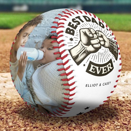 Fist Pump Best Dad Ever Personalized 2 Photo Baseball